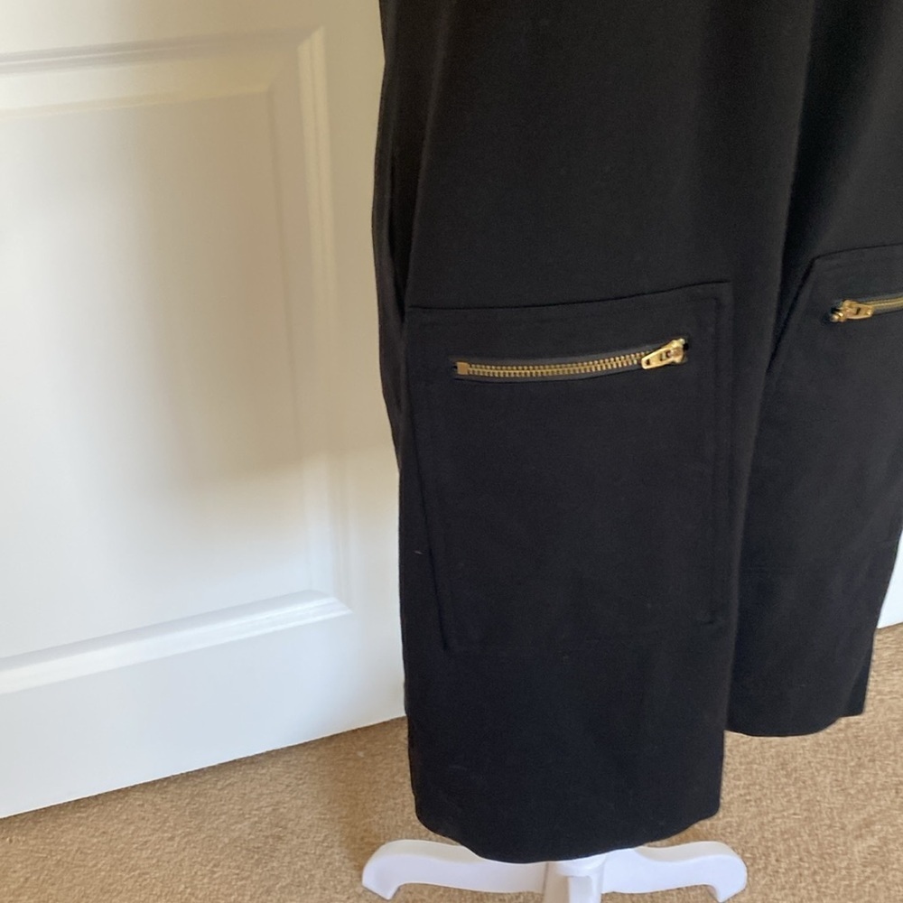 J. Crew Black Mod Shift Mini Dress. Gold zippers on Chest and Hips. Size 2. - Picture 8 of 14